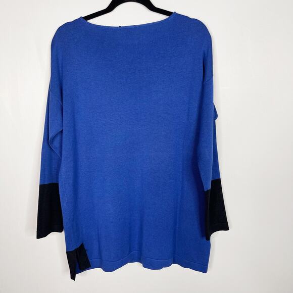 Eileen Fisher Small S Blue Gray Tencel Organic Cotton Silk Colorblock Sweater - Picture 2 of 7